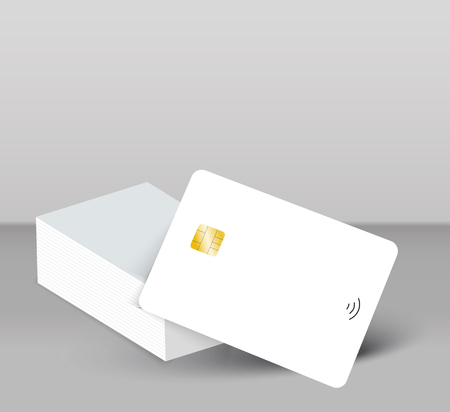 Banking chip credit card realistic mockup. Clear plastic card template.のイラスト素材