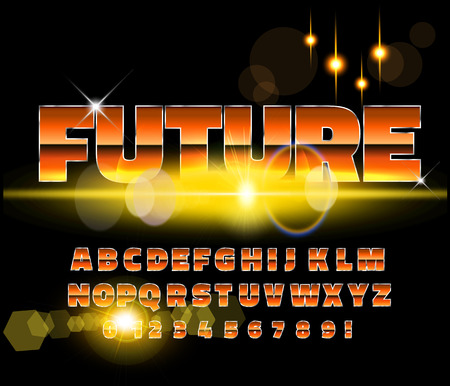 80's retro alphabet font. Sci-fi future style. Vector typeface for flyers, headlines, posters etcのイラスト素材
