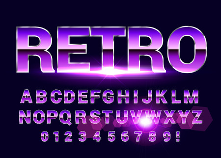 Shiny Chrome alphabet retro font. Sci-fi future style. Vector typeface for flyers, headlines, posters etcのイラスト素材