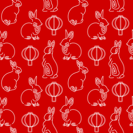 Chinese rabbit pattern. Chinese lantern. Seamless background for the new year.のイラスト素材
