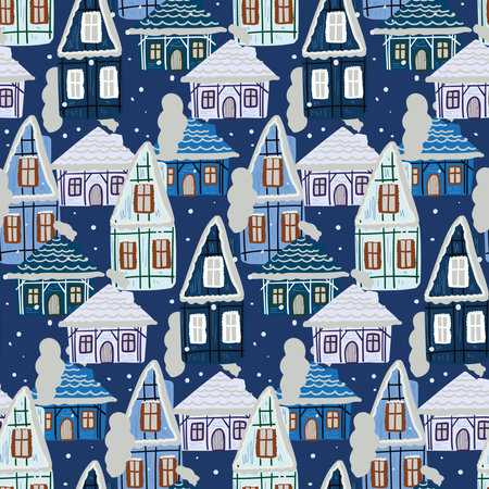 Christmas background with houses. Seamless pattern.の写真素材