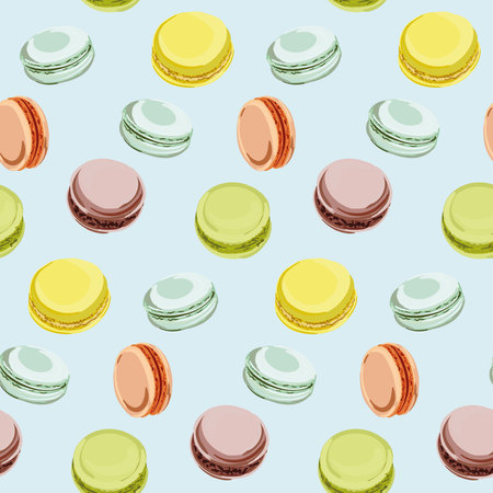 Colorful macarons seamless pattern. Vector illustration.のイラスト素材