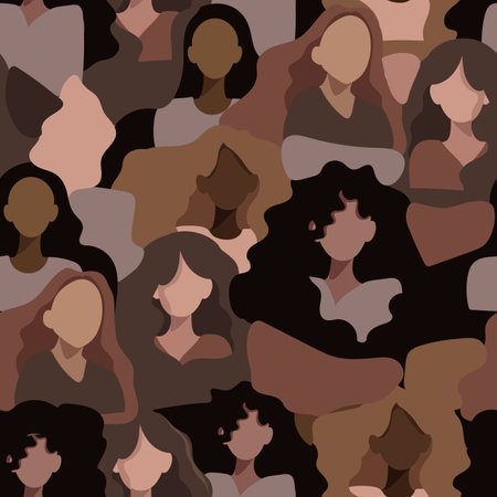 Vector seamless pattern with women of different nationalities and cultures. Women's struggle for freedom, independence, equality.のイラスト素材