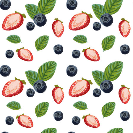 Strawberry and blueberry seamless pattern. Cartoon style.のイラスト素材