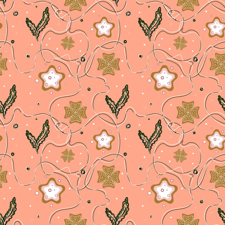 Abstract seamless background with flowers and stars.のイラスト素材