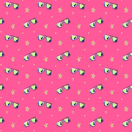 Glasses on a pink background seamless pattern. Design for fashion , fabric, textile, wallpaper, cover, web , wrapping and prints.のイラスト素材