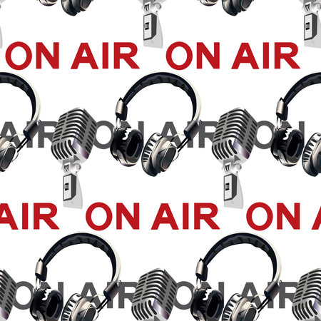 On air sign and microphone seamless pattern. Vector illustration. Concept of radio show or audio podcast.の写真素材