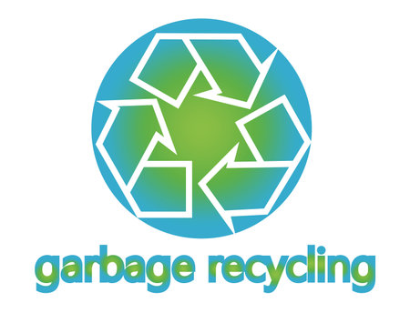Vector inscription recycie and green arrows sign in a circle. Green logo.のイラスト素材