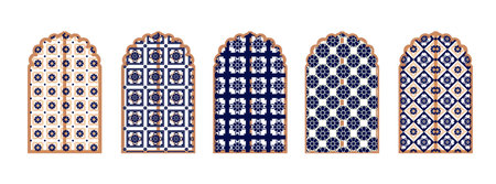 Islam window or gate. decorative frame. Mosque dome and lanterns. Vector illustrationのイラスト素材
