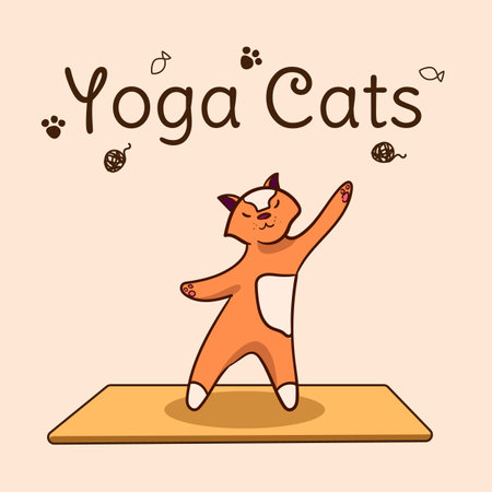 International yoga day, cats yoga. Yoga pose and exercise. Colorful flat vector hand drawn illustration.のイラスト素材