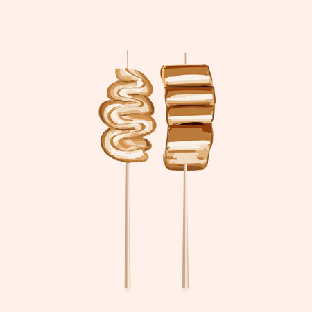 Korean fish cake skewers. Vector illustrations set. Korean street food. Illustration for restaurant menu. Side view, Vector illustration.のイラスト素材