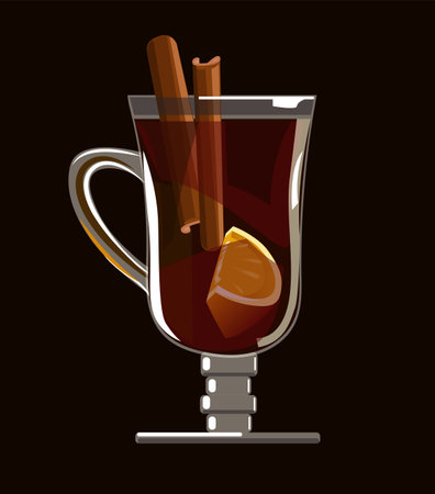 Mulled wine with glass of drink and ingredients, Vector illustration.のイラスト素材