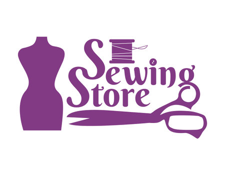 Template for logos, labels, emblems with thread and needles. Sewing store, Vector illustration.のイラスト素材