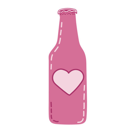 Bottle vector icon with heart sign. Bar alcohol beverage icon and favorite, like, love and care symbol. Vector illustration.のイラスト素材