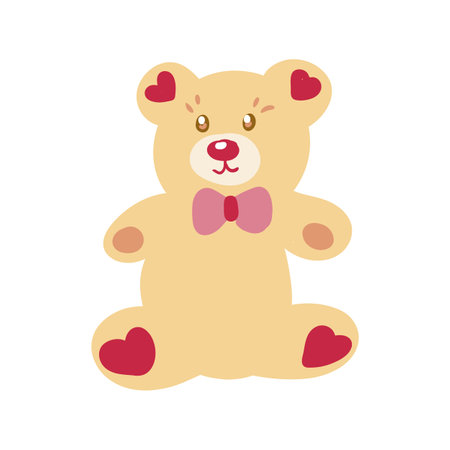 Vector illustration of hand drawn brown bear with heart Ink drawing, beautiful animal design elements, Funny illustration Valentine s Day toy on isolated white background.のイラスト素材