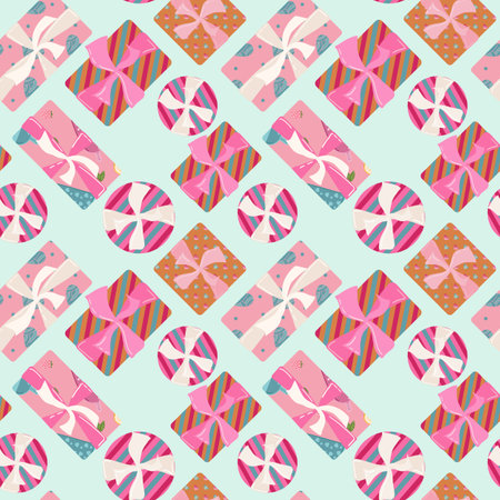 Seamless pattern with colorful gift boxes, Pattern for fabric print, wrapping paper design.のイラスト素材