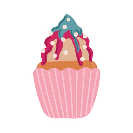 Valentine cupcake icon with heart shaped cherry in flat style isolated on white background. Love concept, Vector illustration.のイラスト素材