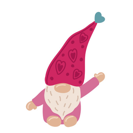 Cute Valentime Gnome with heart in the red hat for Valentine s day cards, gifts, t-shirts, mugs, stickers, scrapbooking crafts and design.のイラスト素材