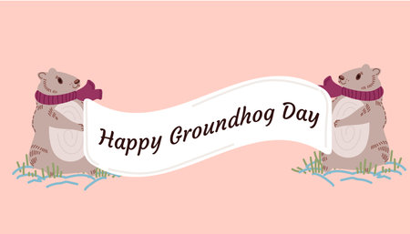 Happy Groundhog Day. Design for print greetings card, banner, and poster. Vector illustration.のイラスト素材