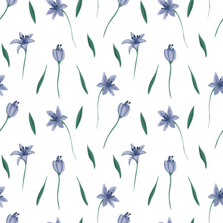 Elegant gentle trendy pattern in small-scale flower. Millefleurs. Liberty styles. Floral seamless on blue background for textile, men s wear, cotton fabric, covers, wallpapers, print,のイラスト素材