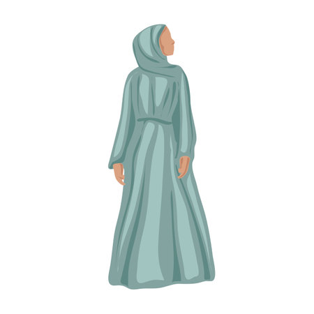 Muslim woman in hijab. Portrait of a young arab girl in traditional dress, Vector avatar in cartoon style.のイラスト素材