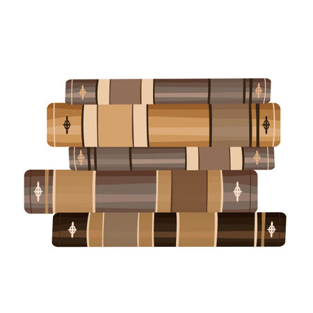 Stack of vintage leather cover books isolated on white background - three stacked hardcover journals or textbooks with warm brown colors. vector illustrationのイラスト素材