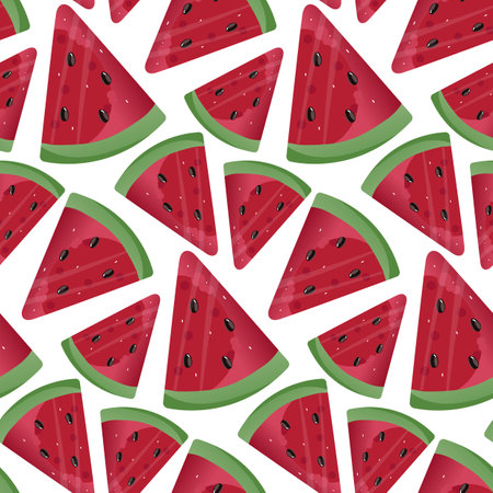 Watermelon vector Seamless pattern. Watermelon, whole, sliced, halves, slices, quarters, seeds,...