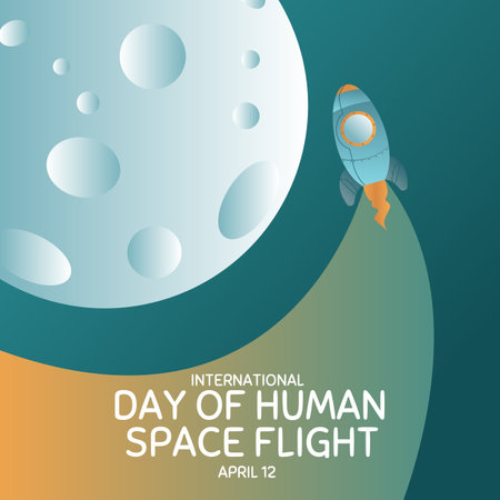 International day human space flight. 12 April Cosmonautics Day banner with rocket. Horizontal web bannerのイラスト素材