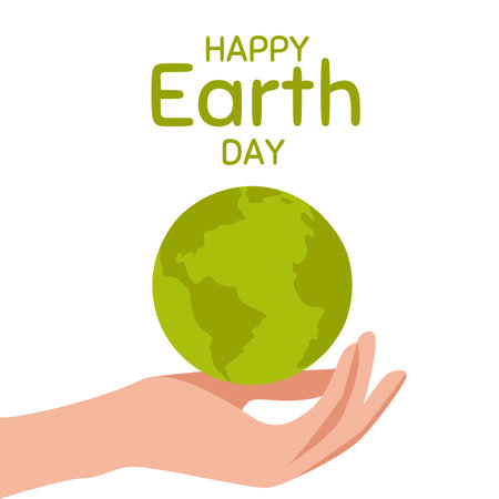 Happy earth day.Hands holding globe, earth. Earth day concept. Modern flat style illustrationのイラスト素材