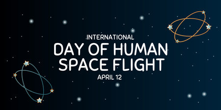 International day human space flight. 12 April Cosmonautics Day banner with rocket. Horizontal web bannerのイラスト素材