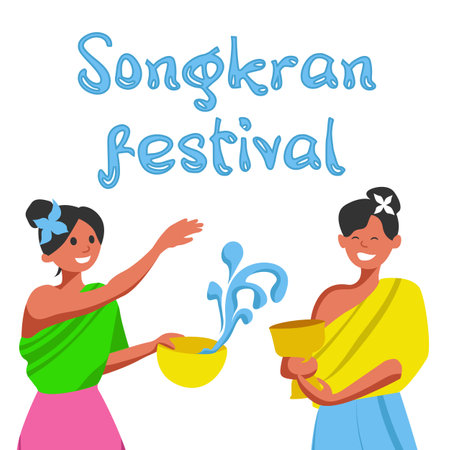 happy songkran day horizontal banner vector illustrationのイラスト素材