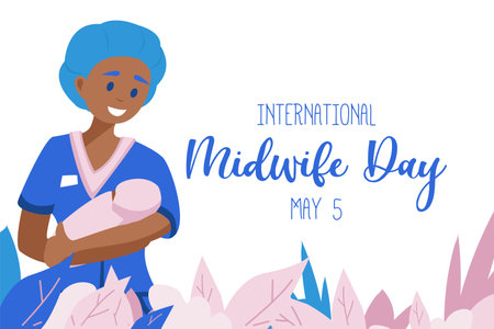 International day of the Midwives observed each year on May 5, A midwife is a health professional who cares for mothers and newborns around childbirth, a specialization known as midwifery. Vector art.のイラスト素材