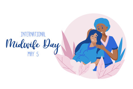 International day of the Midwives observed each year on May 5, A midwife is a health professional who cares for mothers and newborns around childbirth, a specialization known as midwifery. Vector art.のイラスト素材