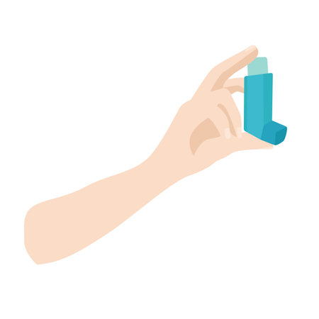 Inhaler in hand for asthma.Isolated on white background.のイラスト素材