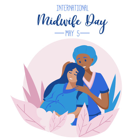 International day of the Midwives observed each year on May 5, A midwife is a health professional who cares for mothers and newborns around childbirth, a specialization known as midwifery. Vector art.のイラスト素材