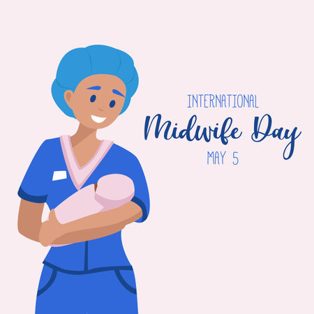 International day of the Midwives observed each year on May 5, A midwife is a health professional who cares for mothers and newborns around childbirth, a specialization known as midwifery. Vector art.のイラスト素材