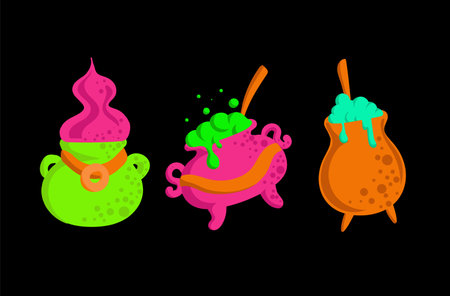Halloween cauldron with witch s potion. Illustrated vector elementのイラスト素材