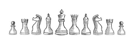 Chess piece icons. Board game. Black silhouettes isolated on gray background. Vector illustrationのイラスト素材