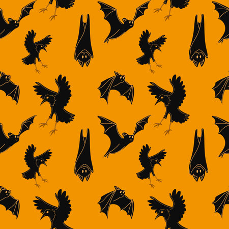 Halloween vector cartoon seamless pattern. raven and bats. Background for wallpaper, wrapping, packing, and backdrop.のイラスト素材