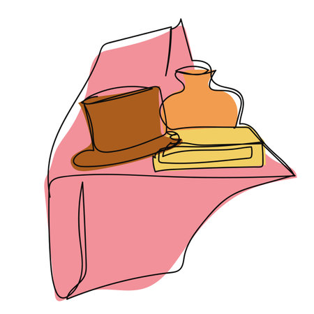 Abstract still life composition in pastel colors. Hand drawn vase, leaves and shapes. Contemporary art vector illustration for print t-shirts, cards, postersのイラスト素材
