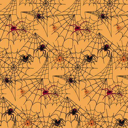 Halloween seamless pattern. Festive decoration of advertising and congratulatory products. Flat vector cartoon illustration. Objects isolated on dark backgroundのイラスト素材