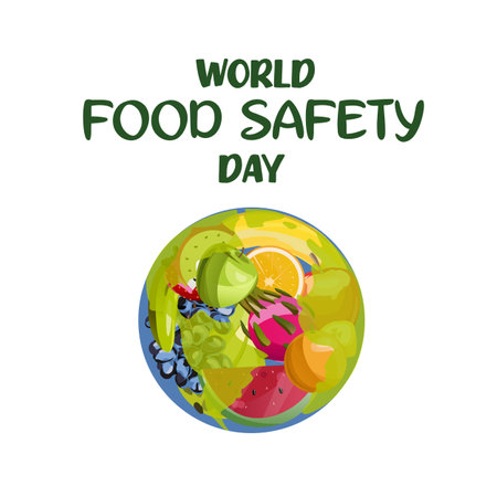 world food safety day on June 7 business brochure flyer banner design template vector, cover presentation abstract, modern publication poster and flag-banner, layout in rectangle sizeのイラスト素材