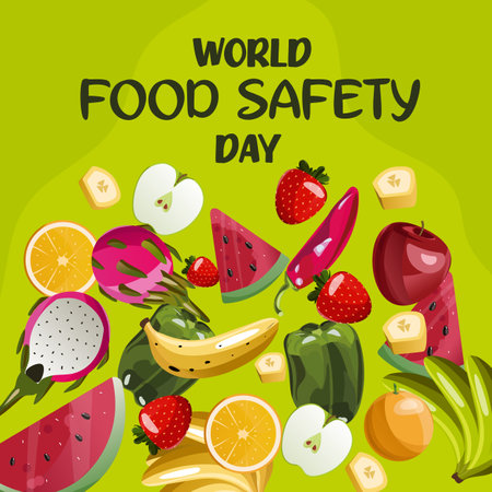world food safety day on June 7 business brochure flyer banner design template vector, cover presentation abstract, modern publication poster and flag-banner, layout in rectangle sizeのイラスト素材