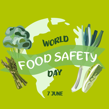 world food safety day on June 7 business brochure flyer banner design template vector, cover presentation abstract, modern publication poster and flag-banner, layout in rectangle sizeのイラスト素材