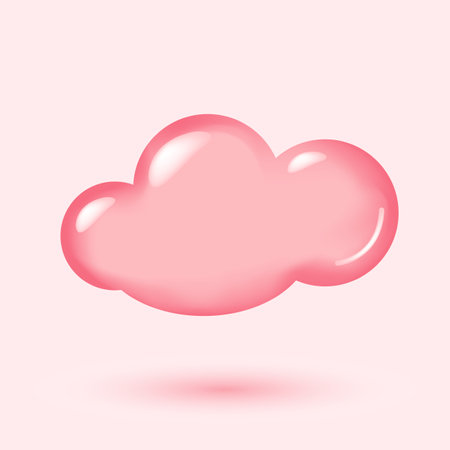 3D pink Cloud Set Isolated on Blue Background. Collection of Cartoon Fluffy Cloud Icon. Render Bubble Cute Circle Shaped Smoke or Cumulus Fog Symbol. Vector Illustration.のイラスト素材