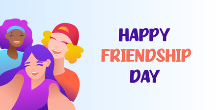 Happy Friendship Day Social Media Post Template Flat Cartoon Background. Vector Illustrationのイラスト素材