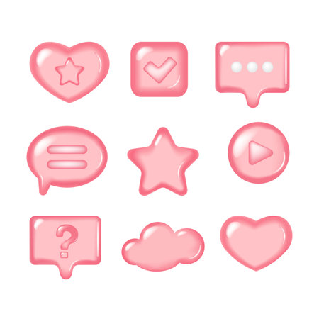 Collection Speech bubbles pink color. Chat dialogue bubble text. Modern Realistic 3d design. The set is isolated. vector illustration.のイラスト素材