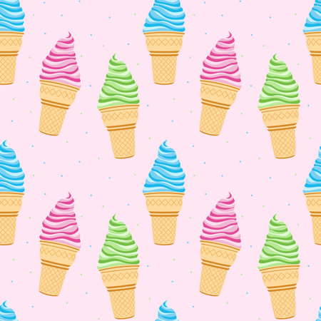 Cute kids pattern with ice creams, seamless background, and baby print. Vector texture for kids bedding, fabric, wallpaper, wrapping paper, textile, t-shirtのイラスト素材