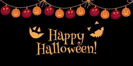 Happy Halloween greeting card. Holiday decoration. Boo Trick or treat. Vector illustration