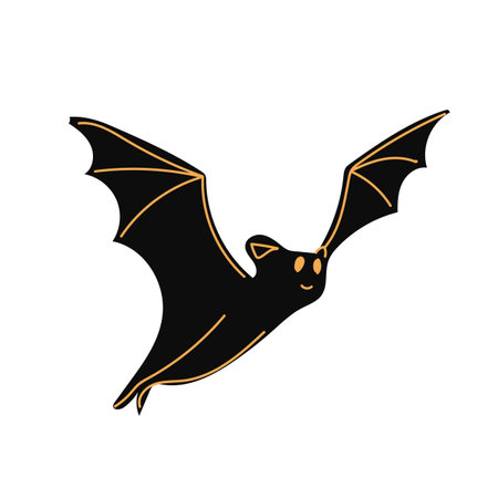A black bat with outstretched wings on a white background. Vector illustration. halloween and mystic forest seriesのイラスト素材